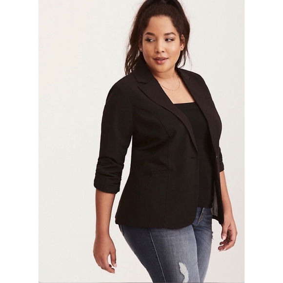 torrid Jackets & Blazers - Torrid Ruched Sleeve Black Blazer Jacket 1X
